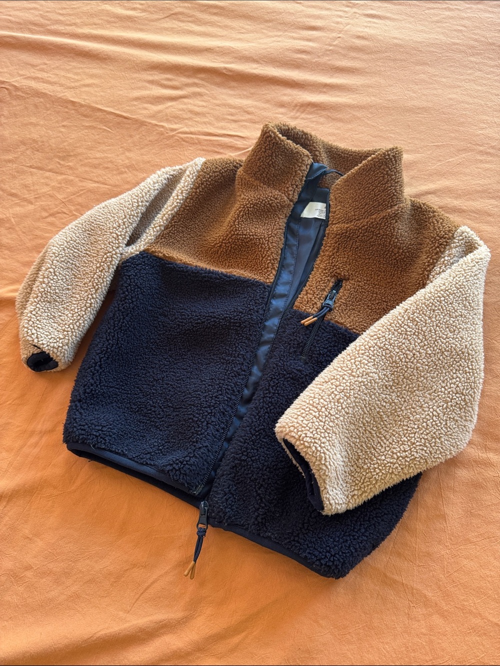 H&M Kids Colorblock Sherpa Jacket - Brown, Navy & Cream